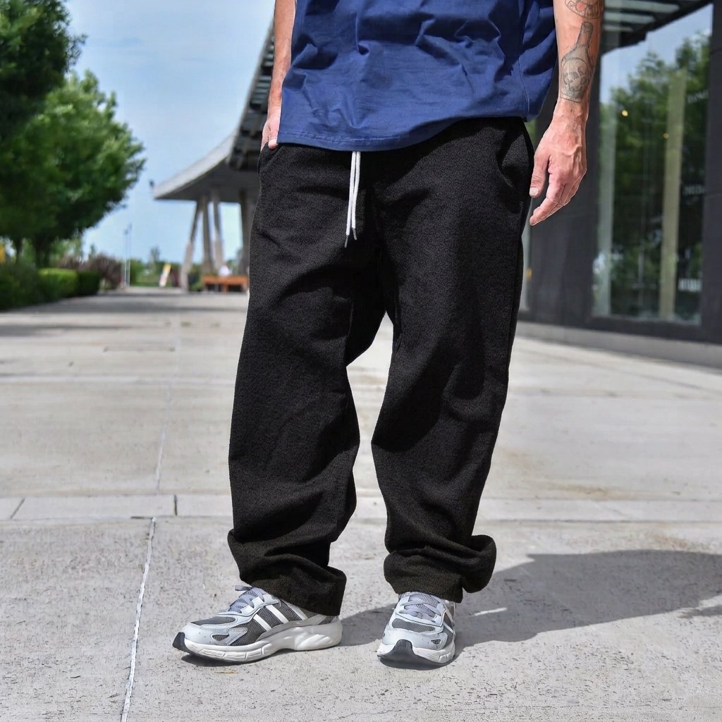 Jogging Baggy Algodon Frizado - BLACK