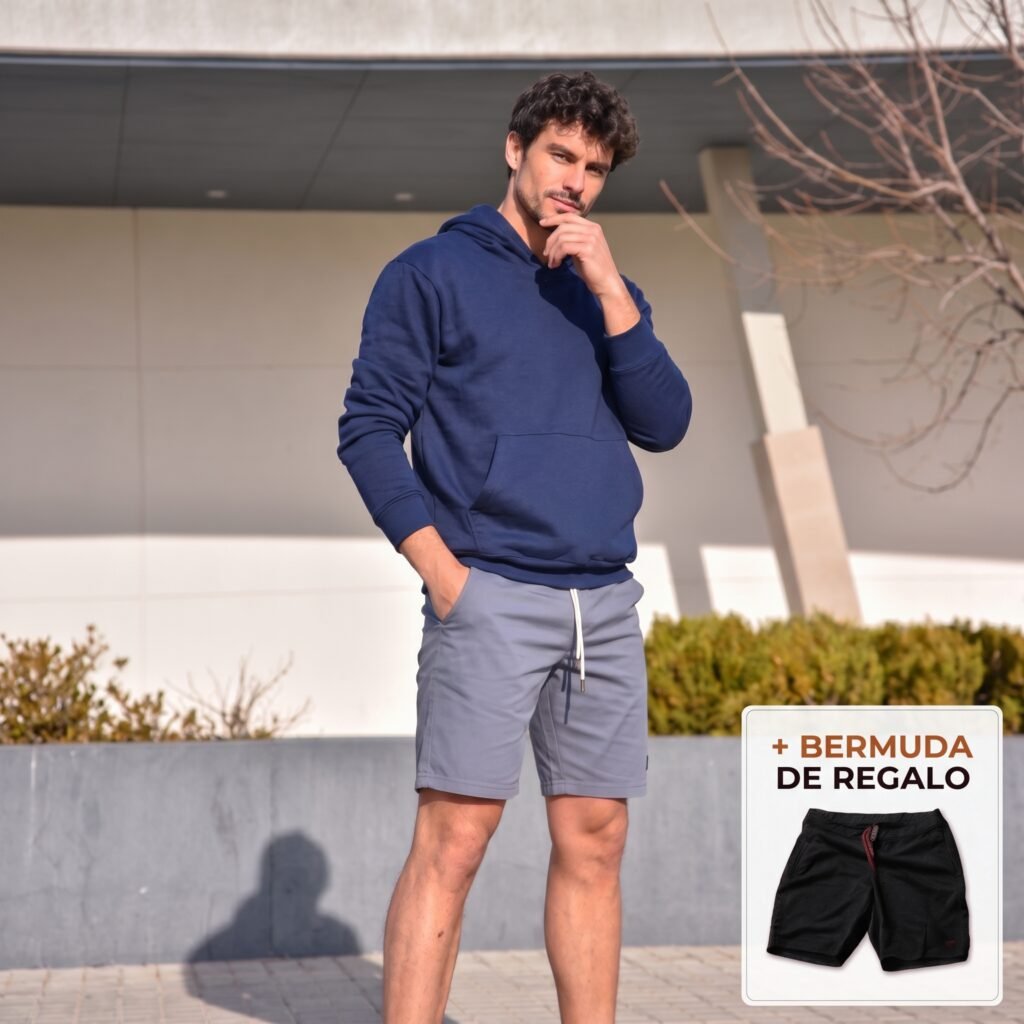 Buzo Regular Fit Frizado AZUL NAVY + BERMUDA GRATIS