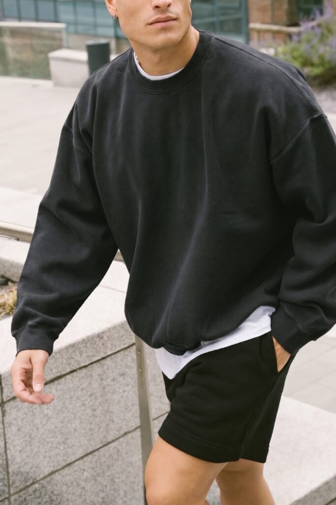 Buzo Oversize Cuello Redondo Rustico - BLACK