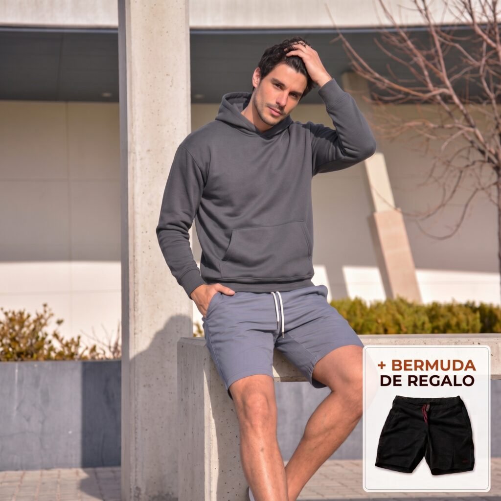 Buzo Regular Fit Frizado GRIS TOPO + BERMUDA GRATIS